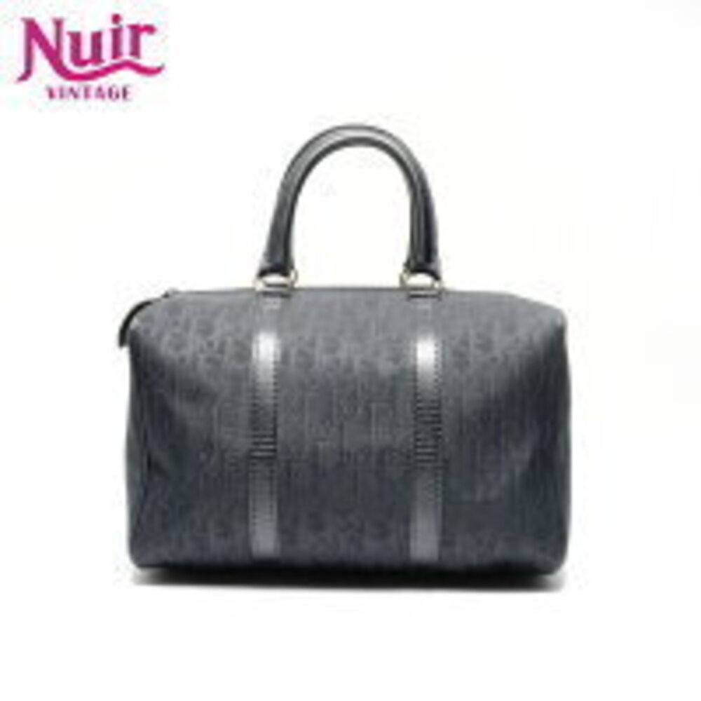 Christian Dior Canvas Leather Trotter Handbag Boston Bag Navy Blue